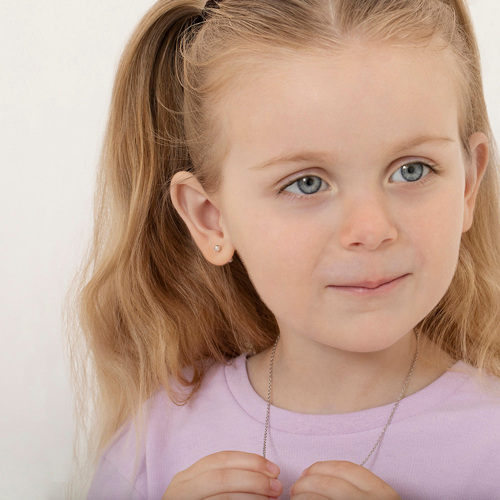 Kids White Gold 3MM Ball Earrings - SHOPKURY.COM