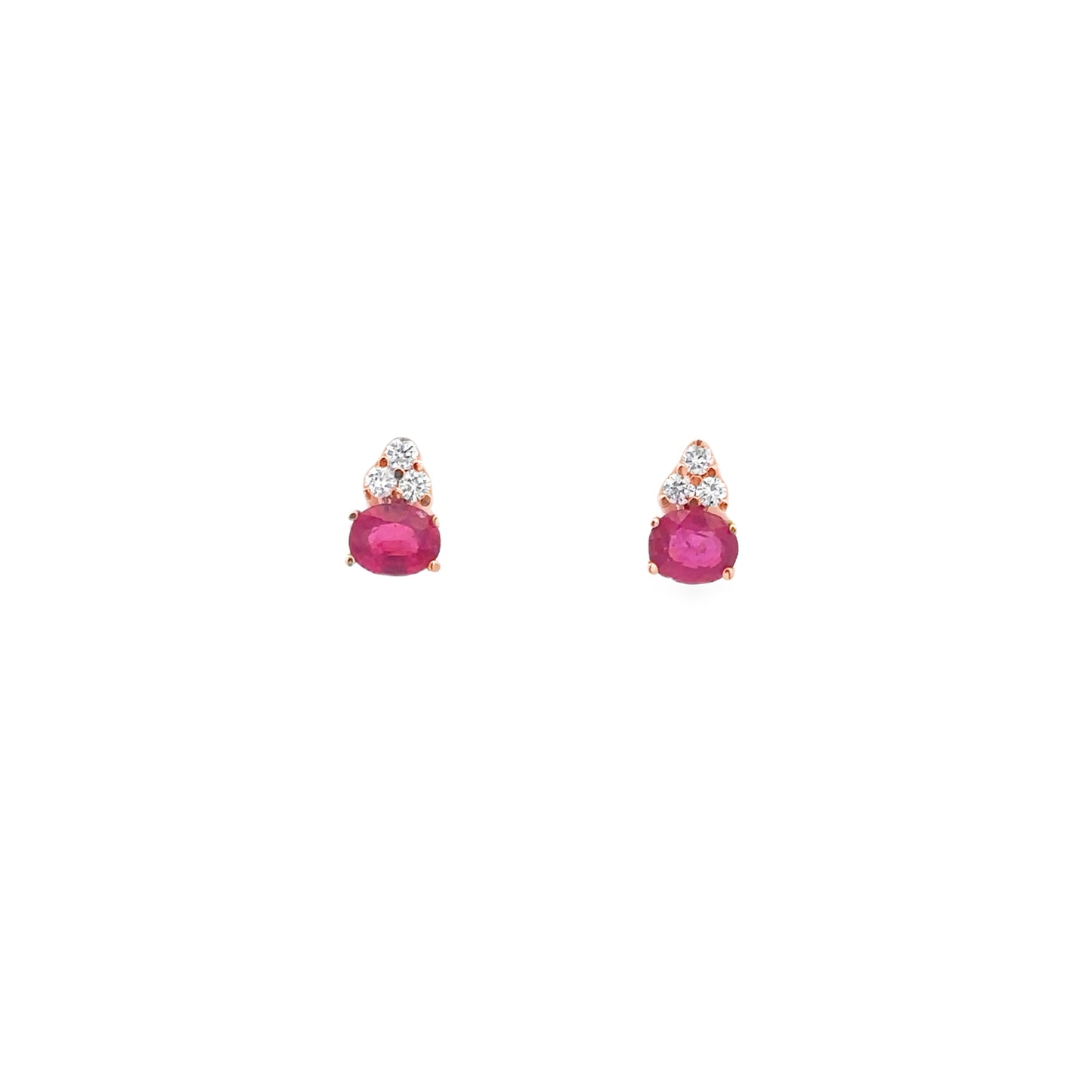 Rose Gold Stud Earrings with Oval Cut Rubies and Diamonds - SHOPKURY.COM