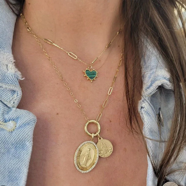 Beaded Heart Malachite Pendant 15MM - SHOPKURY.COM