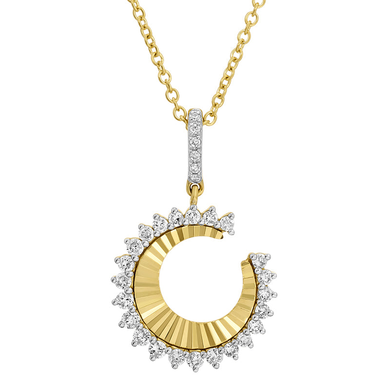 Flutted Crescent Moon Diamonds Necklace - SHOPKURY.COM