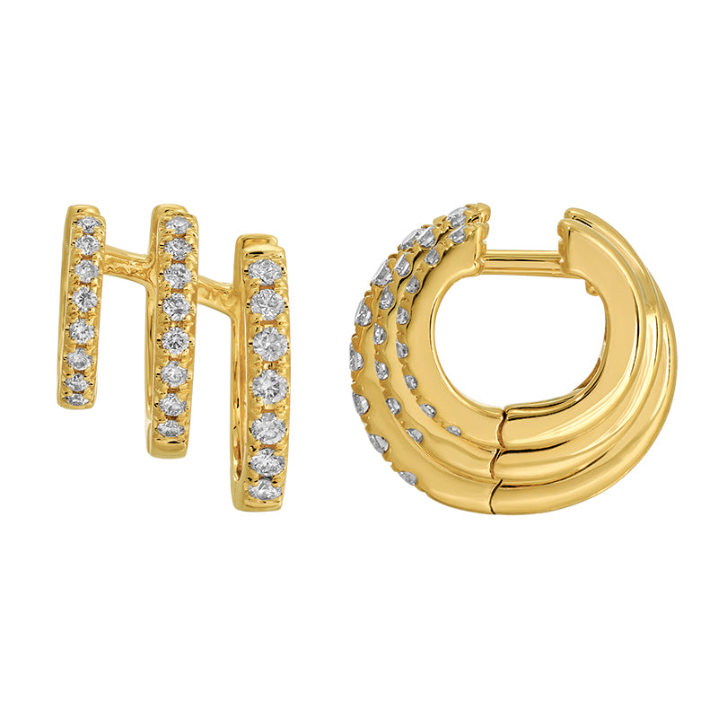 Triple Huggie Earrings with Diamonds - SHOPKURY.COM