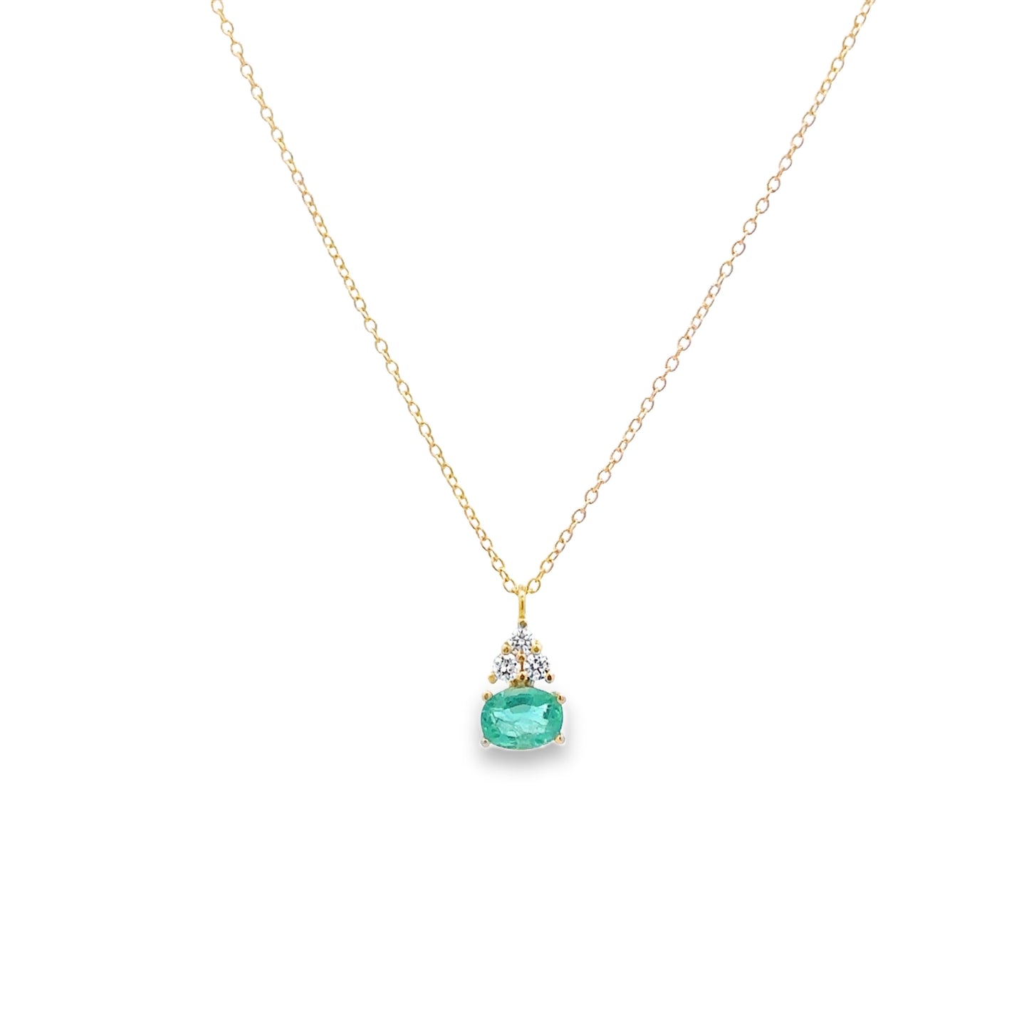 Yellow Gold Necklace with Emerald and Diamond Pendant - SHOPKURY.COM