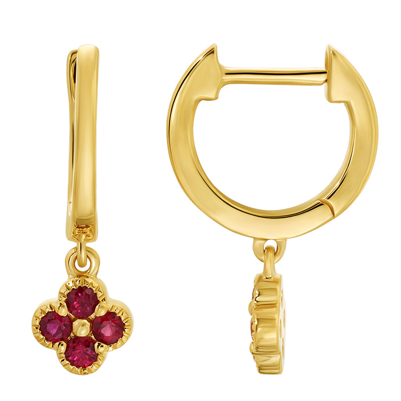 Clover Rubies Dangle 10MM Huggie Earrings - SHOPKURY.COM