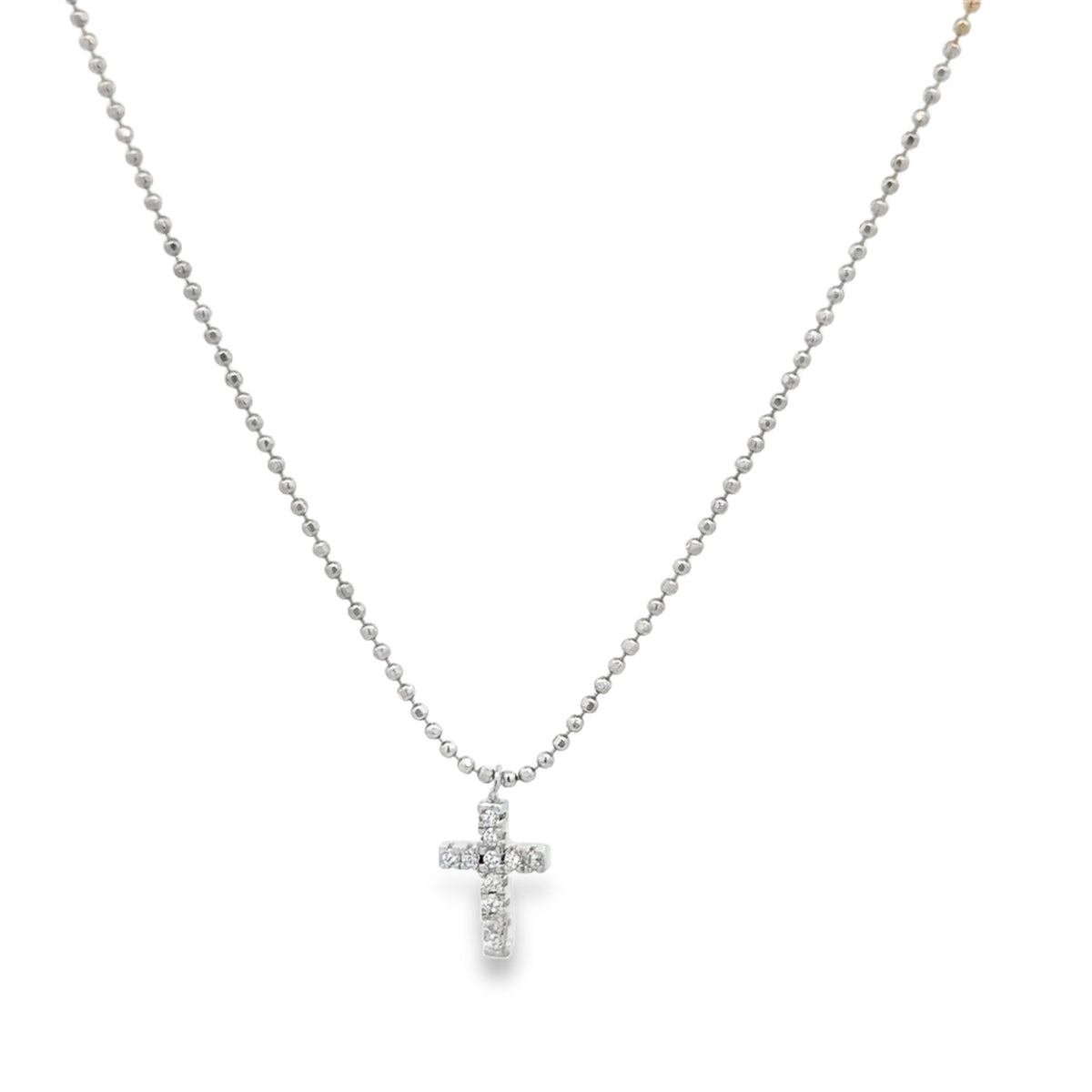Zirconia Encrusted Cross Pendant on Ball Chain Kids Necklace by KURY COLLECTION