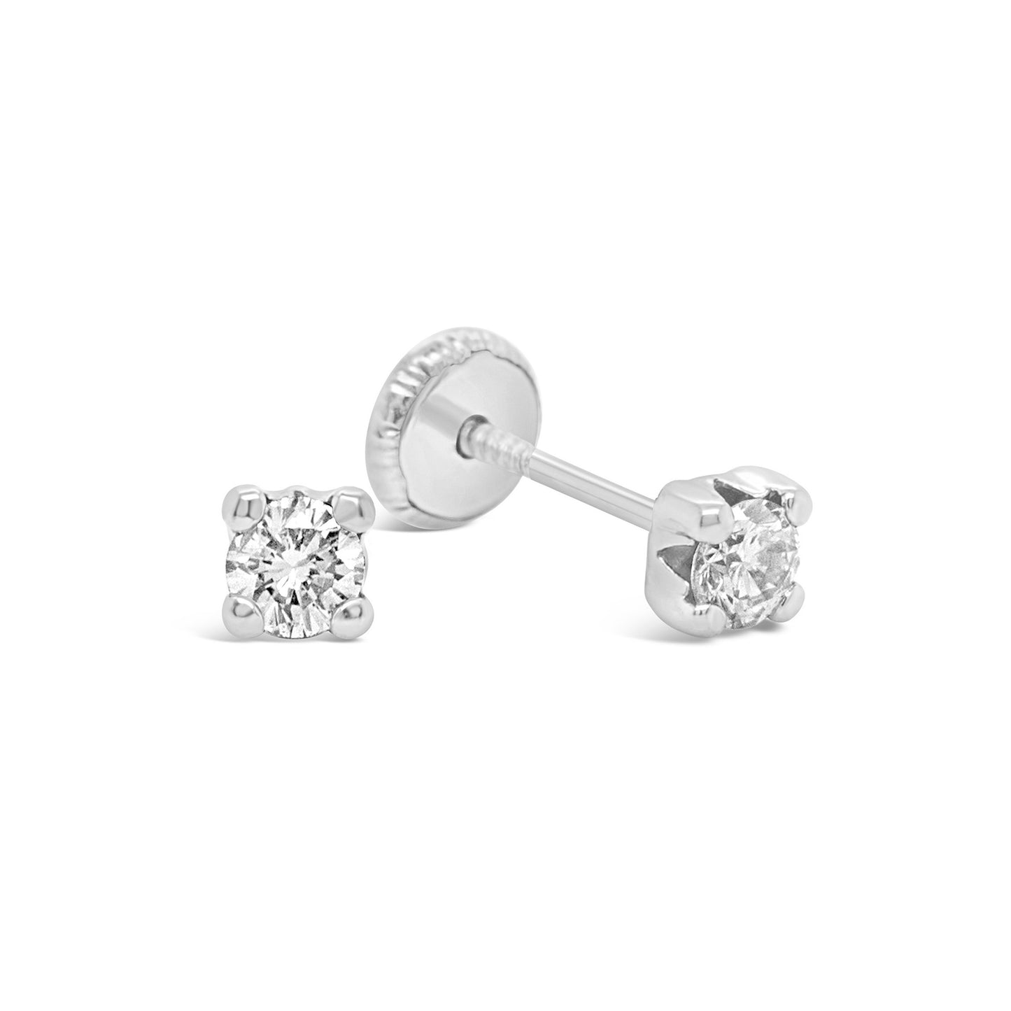 Round Zirconia 4MM Four Prong Set Stud Earrings 14KW - SHOPKURY.COM