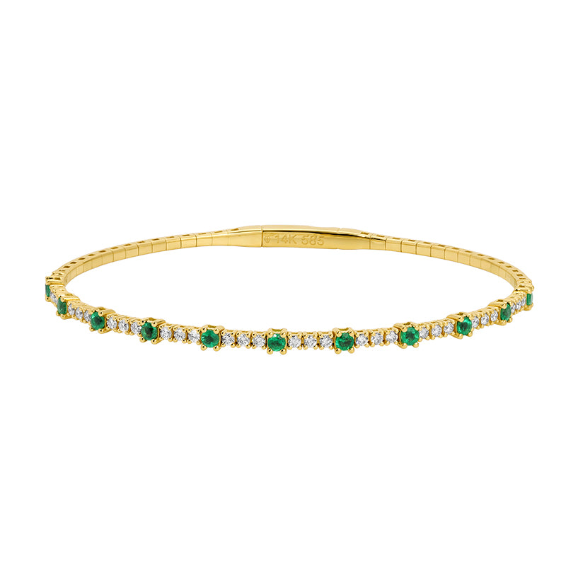 Emeralds and Diamonds Flexible Bangle Bracelet by KURY COLLECTION