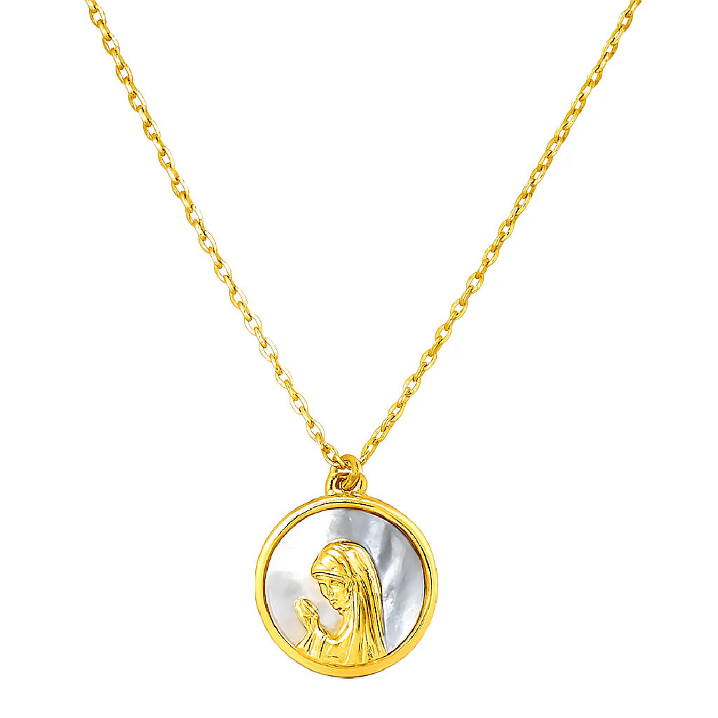 Round Virgen Nina 13MM Mother Pearl Necklace - SHOPKURY.COM