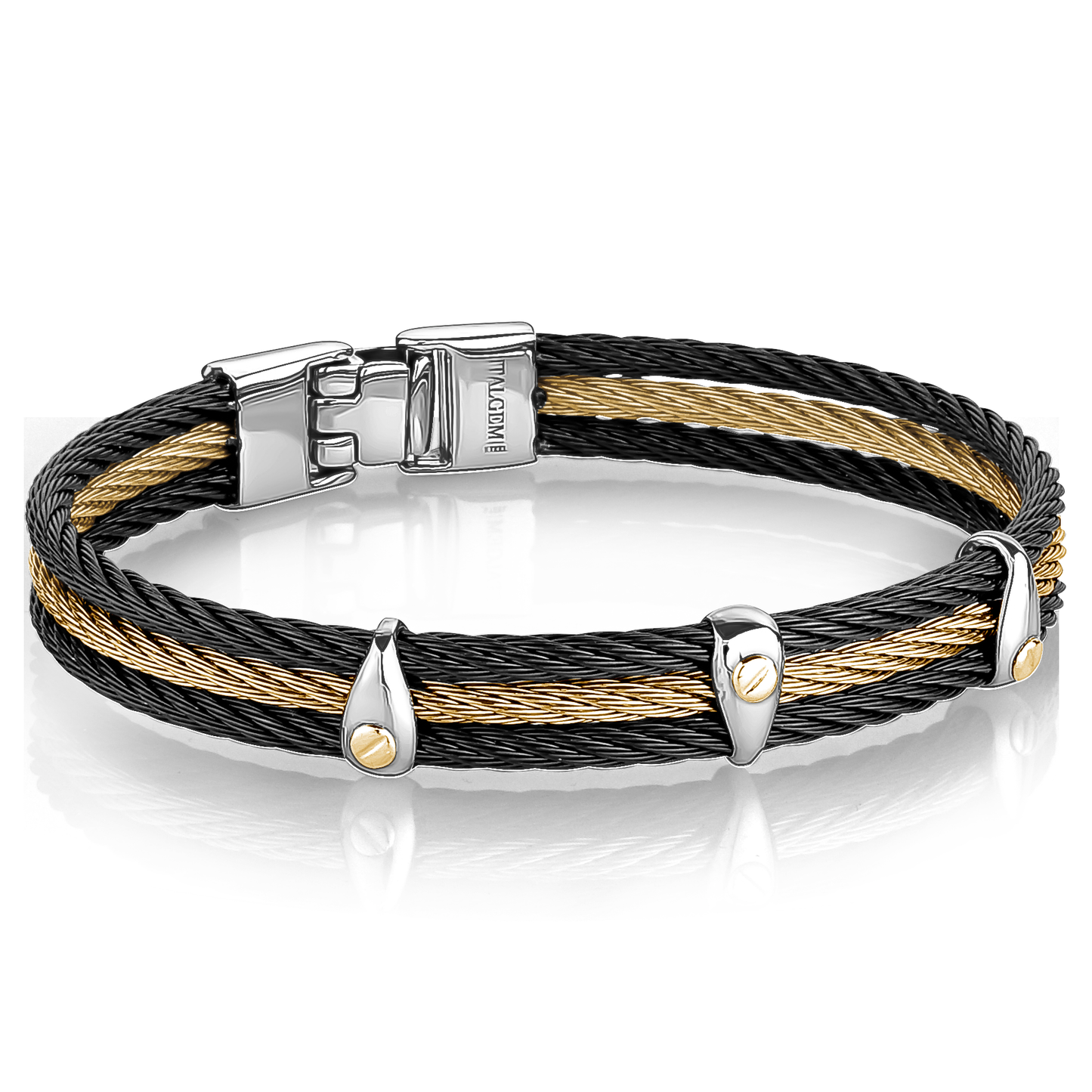 Black and Yellow IP Steel Cable Bracelet with 18k Yellow Gold Accents by ITALGEM