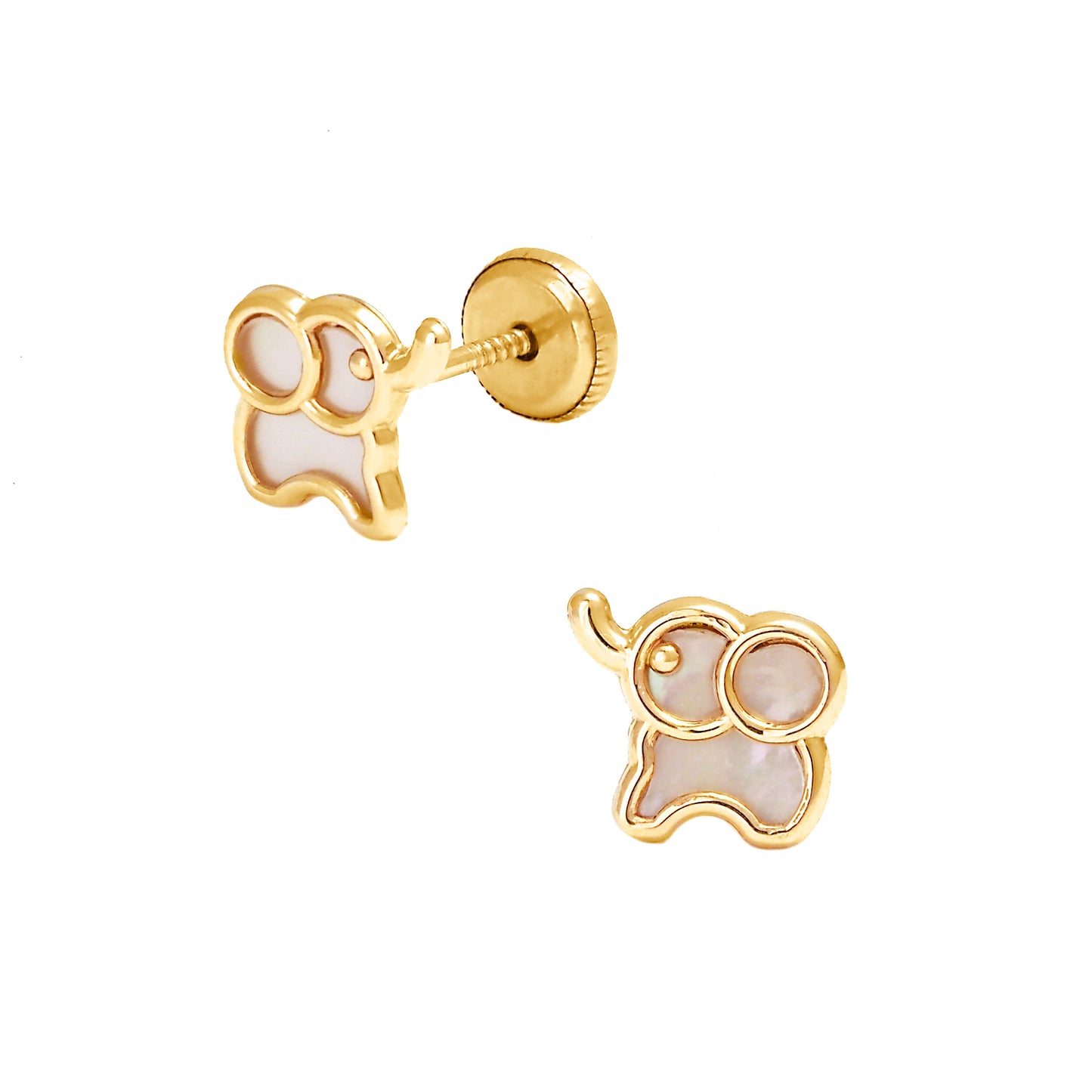 Mother Pearl Small Elephant Stud Earrings by KURY COLLECTION