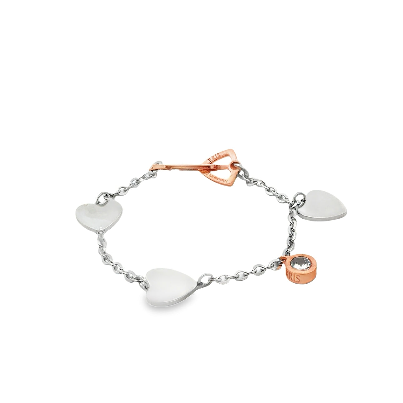 Two-Tone Hearts and Zirconia Pendant Bracelet - SHOPKURY.COM