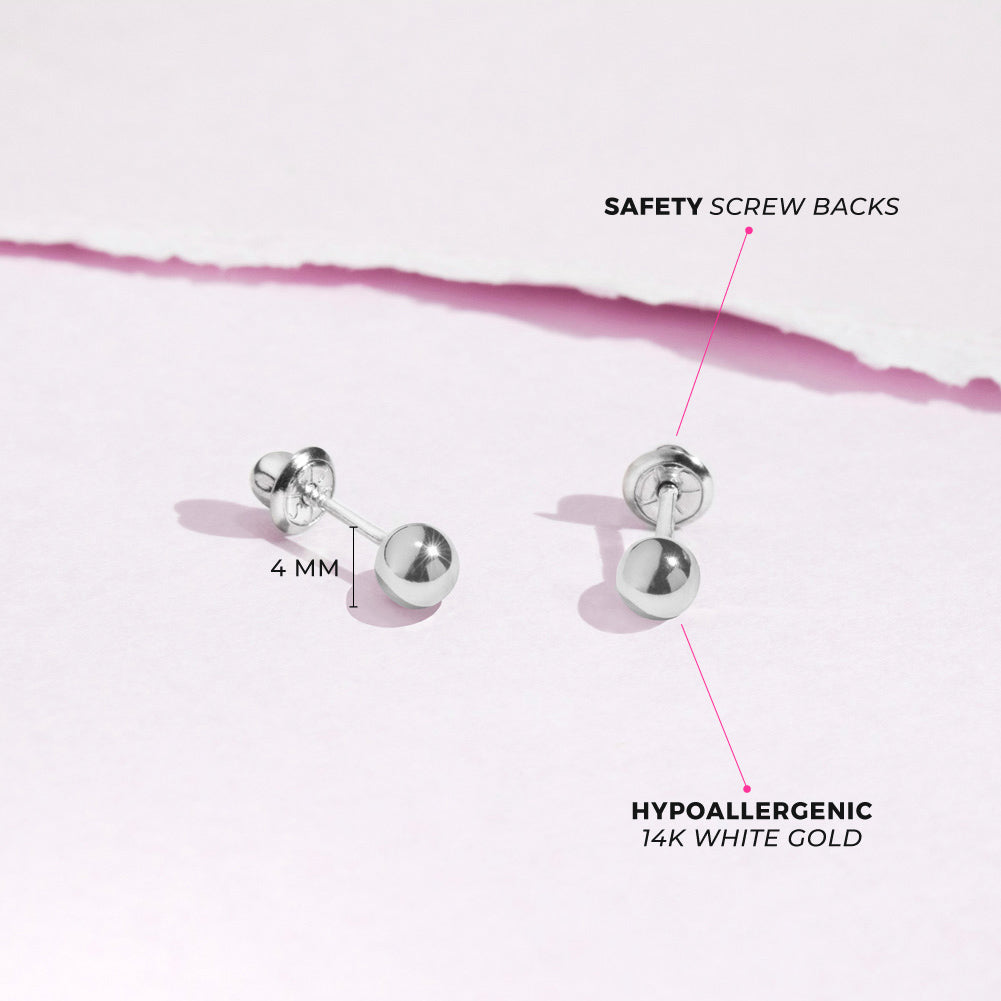 4MM White Gold Ball Kids Stud Earrings - SHOPKURY.COM