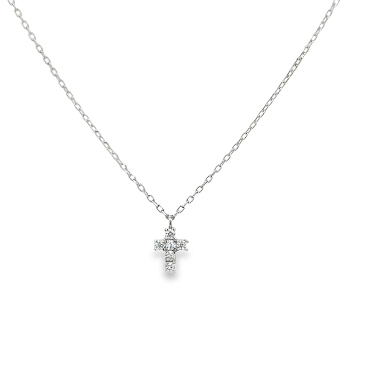Small Cross Zirconia Encrusted Pendant Kids Necklace by KURY COLLECTION