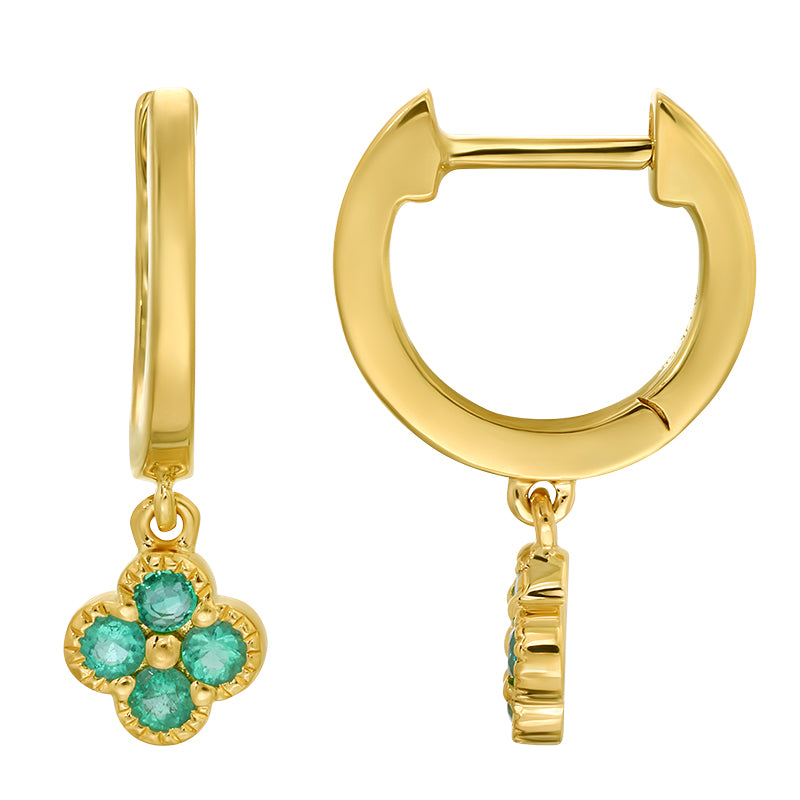 Clover Emeralds Dangle 10MM Huggie Earrings - SHOPKURY.COM