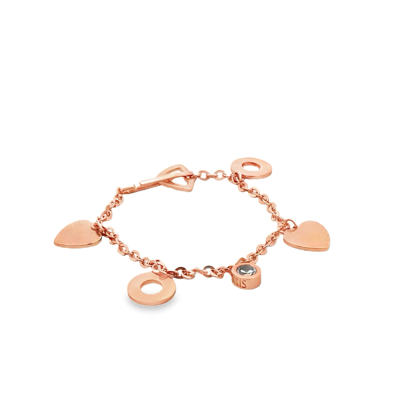 Small Hearts and Circle Pendant Bracelet with Zirconia - SHOPKURY.COM