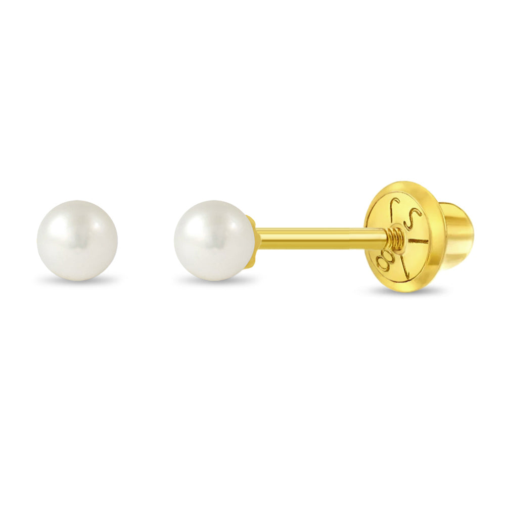 Kids 18K 3MM Pearl Stud Earrings - SHOPKURY.COM