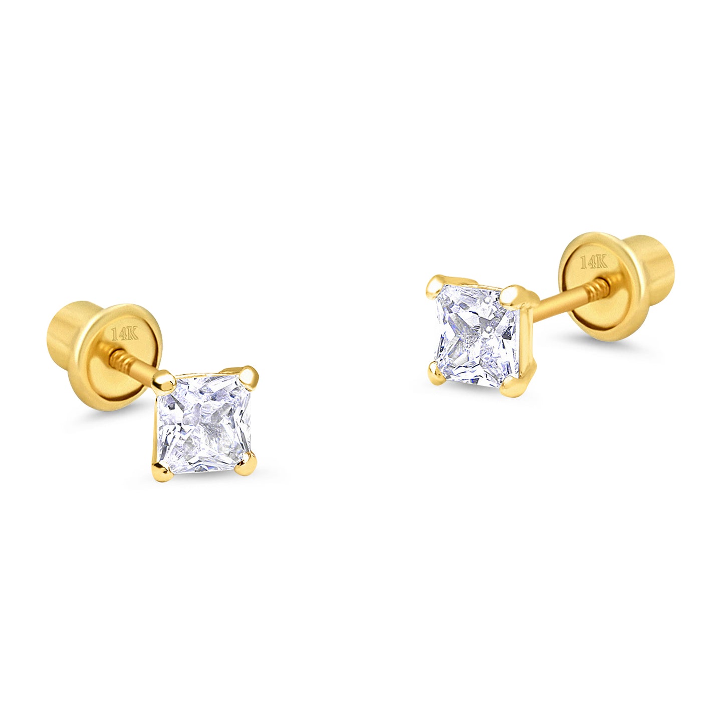 3MM Princess Cut Zirconia Yellow Gold Stud Earring - SHOPKURY.COM