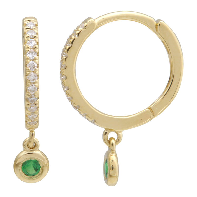 Diamond and Tsavorite Dangle 11MM Huggie Earrings - SHOPKURY.COM