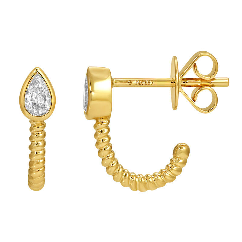 Pear Shape Diamond J Huggie Earrings - SHOPKURY.COM
