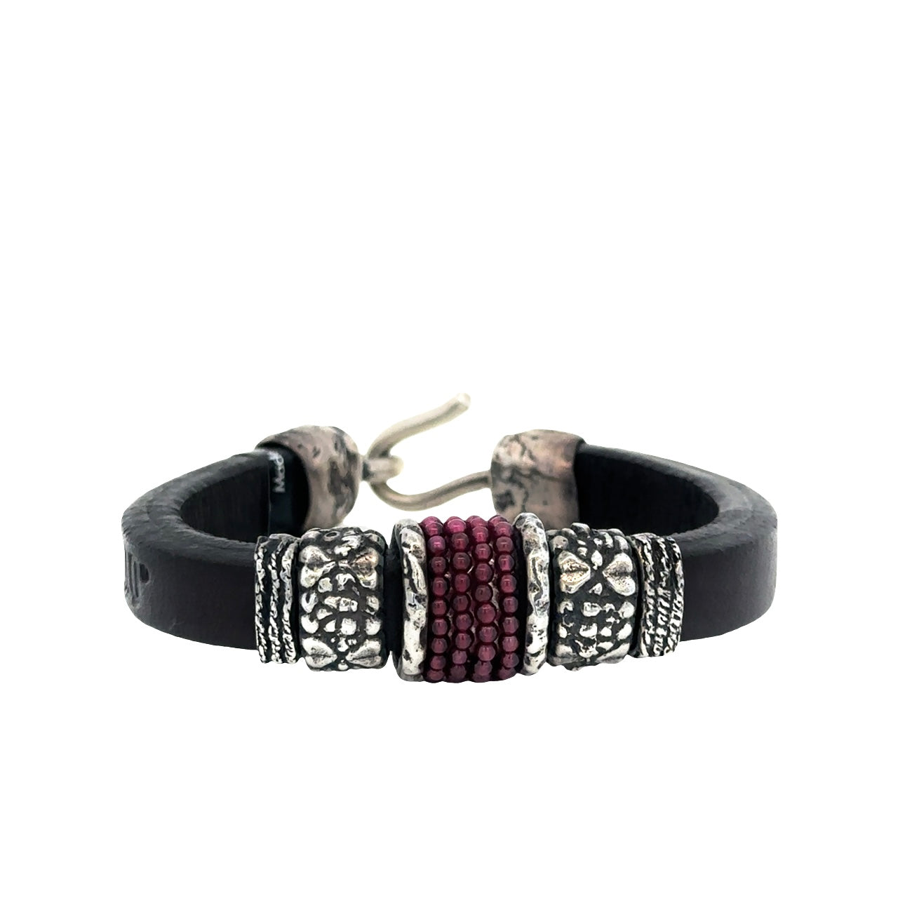 Dark Brown Leather Bracelet with Rubi Stones - SHOPKURY.COM