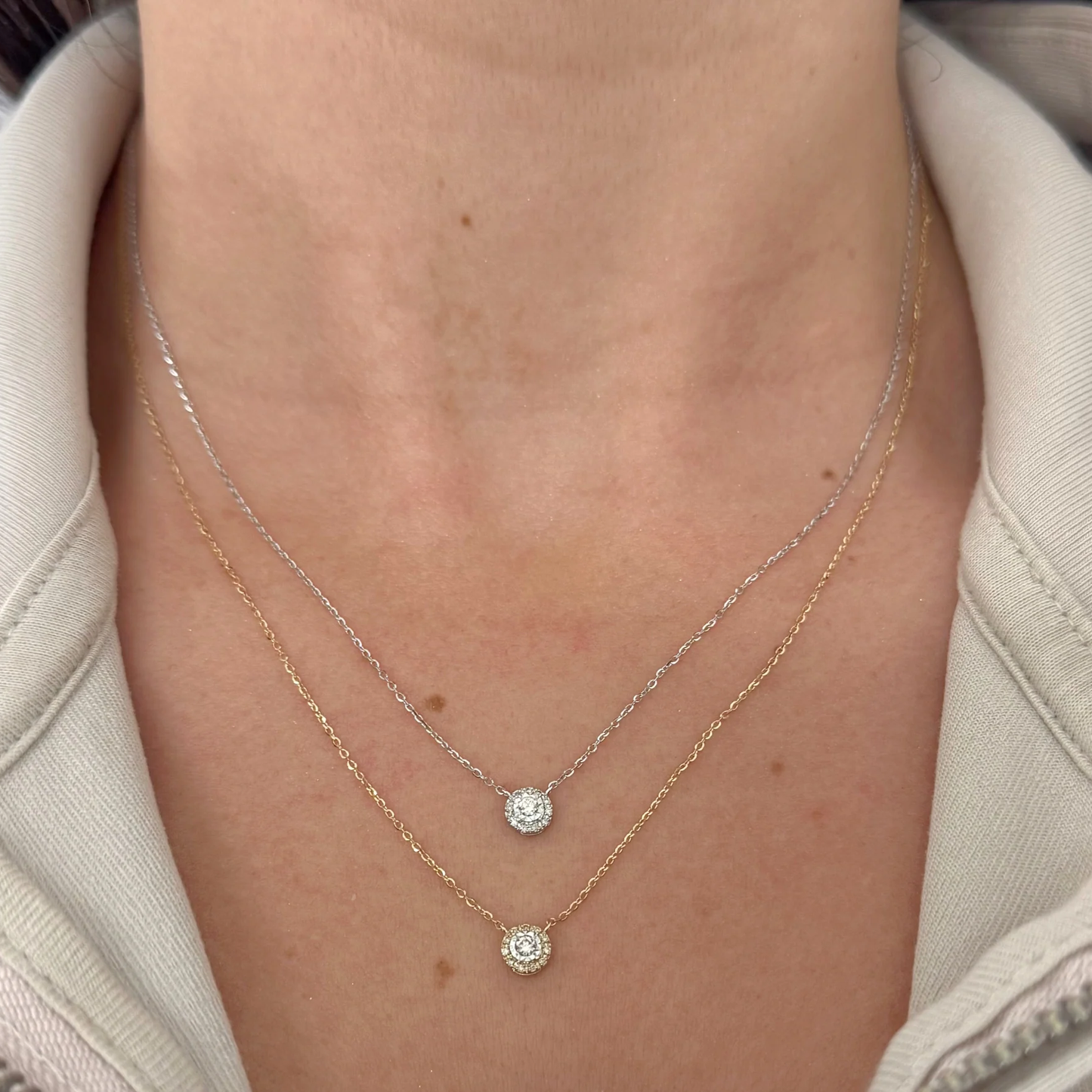 .10CT Diamond Solitaire Halo Necklace - SHOPKURY.COM