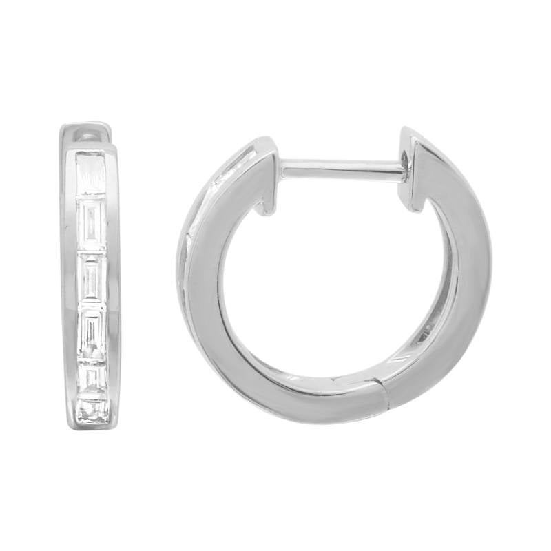 Baguette Diamonds 12MM Huggie Earrings - SHOPKURY.COM