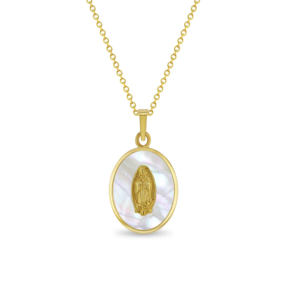Our Lady of Guadalupe Mother Pearl Oval Kids Necklace - SHOPKURY.COM
