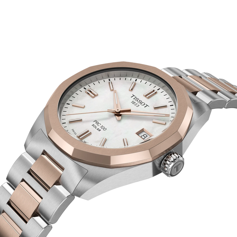 PRC 100 Solar Steel/Rose 34MM Watch by TISSOT