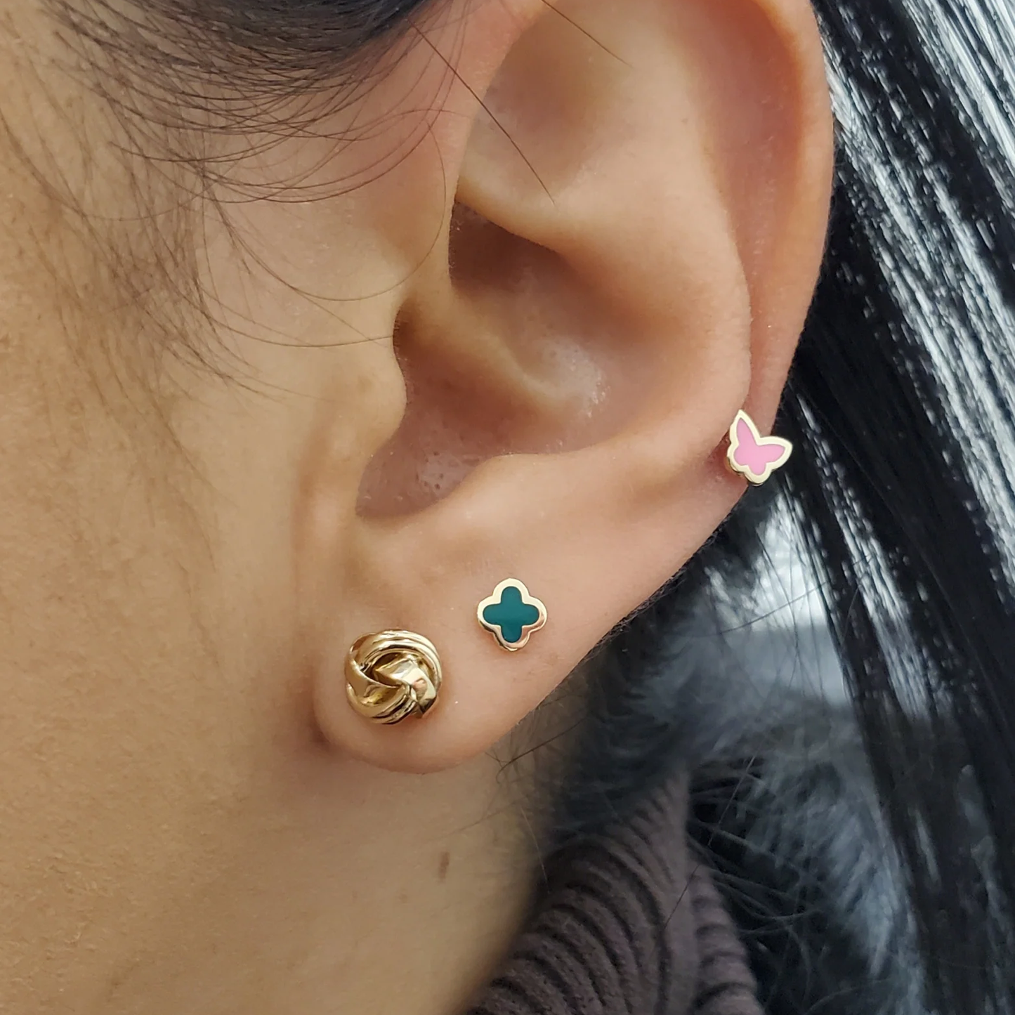 Green Enamel Clover Stud Earrings - SHOPKURY.COM