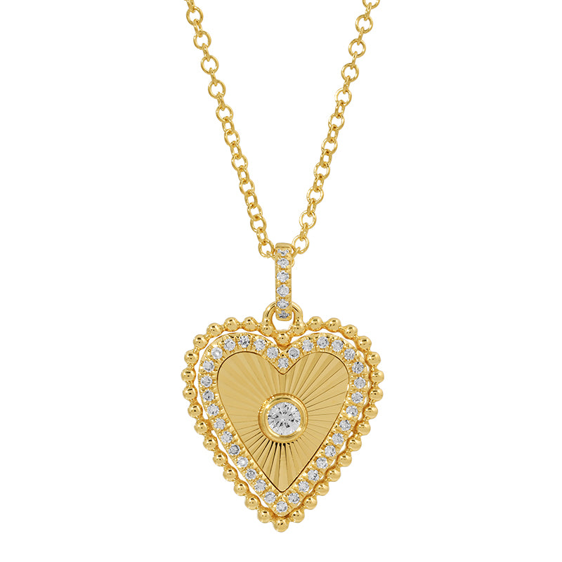 Flutted Heart and Diamonds Necklace - SHOPKURY.COM