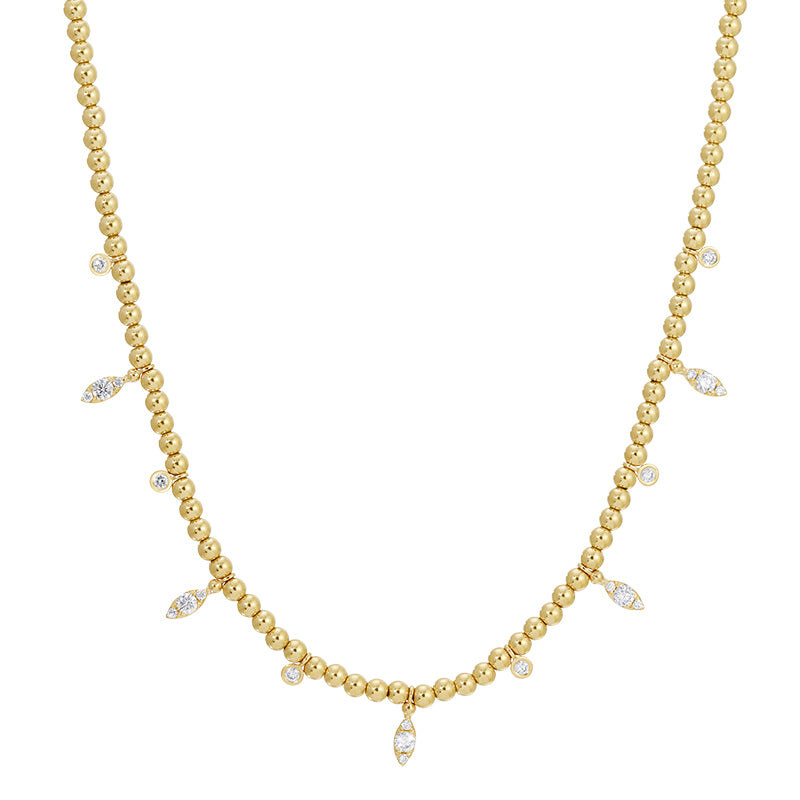 Ball and Diamonds Dangle Gold Necklace - SHOPKURY.COM
