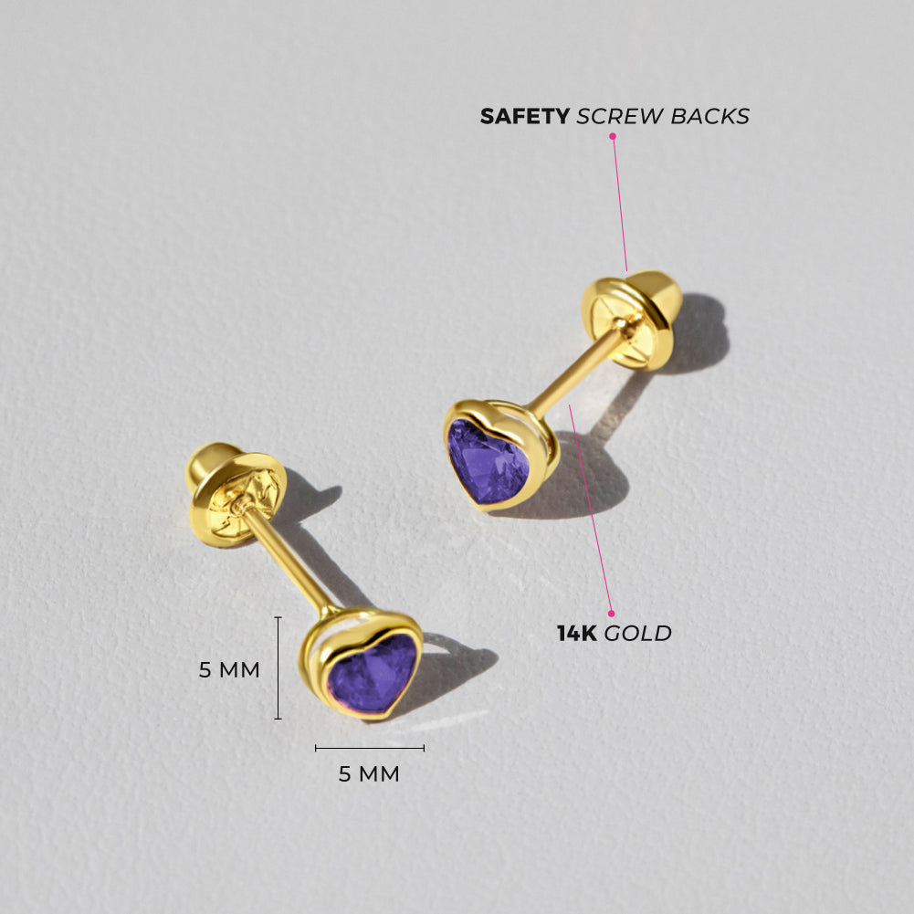 Kids Purple Heart Zirconia Stud Earrings - SHOPKURY.COM