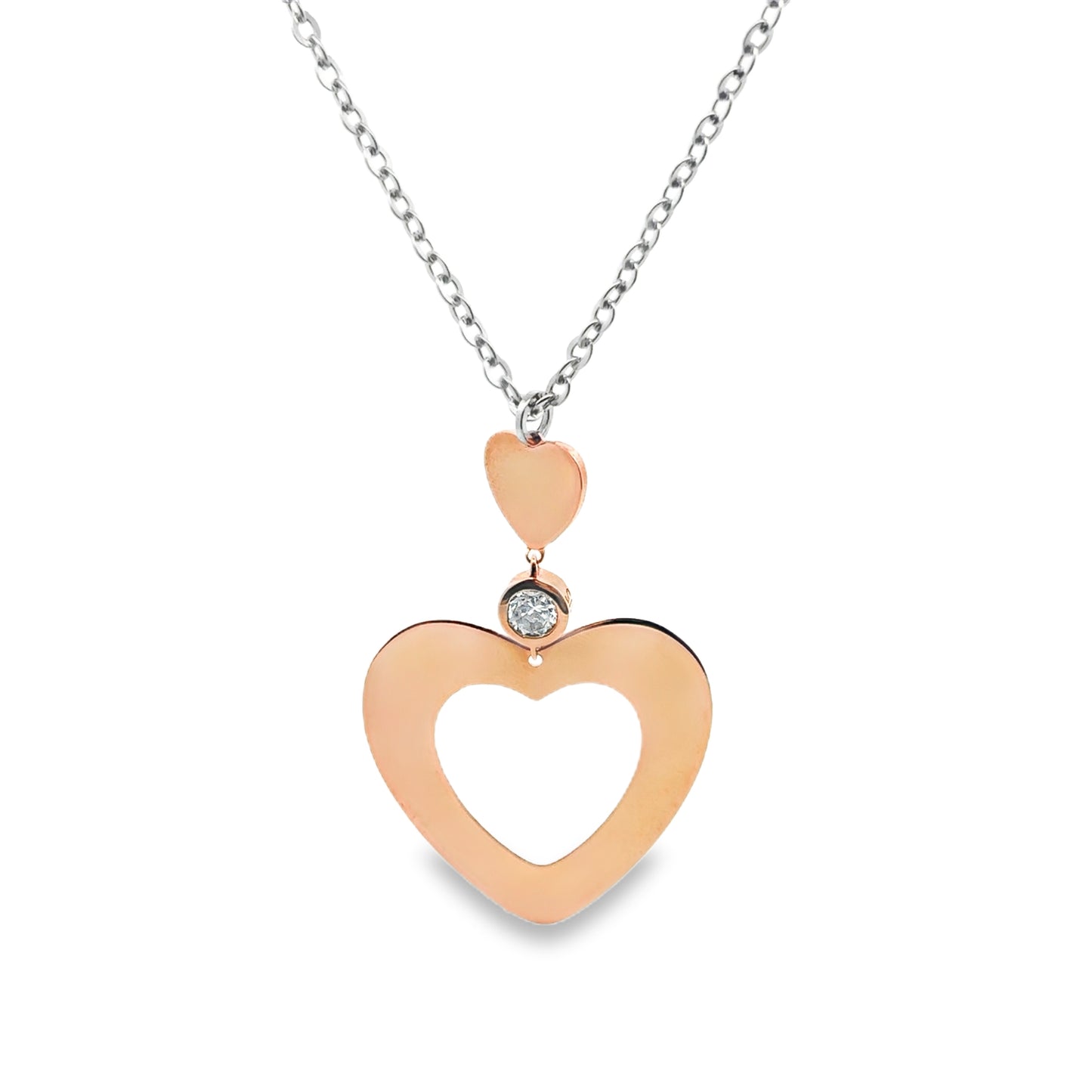 Double Heart Pendant Necklace with Zirconia - SHOPKURY.COM