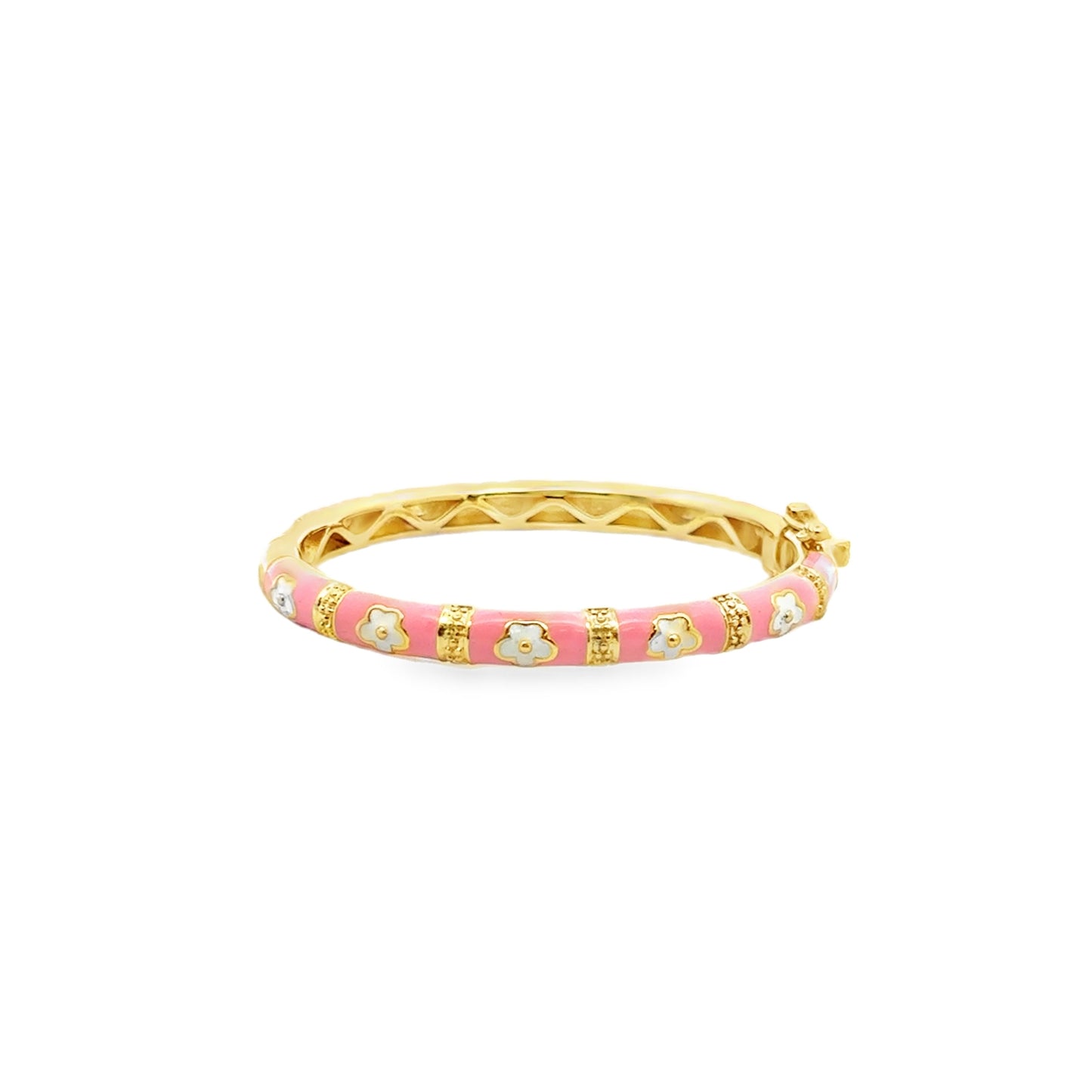 Pink Kids Bangle Bracelet with White Hearts - SHOPKURY.COM