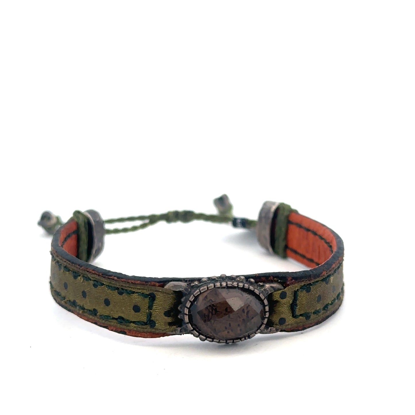 Leather Ajustable Bracelet with Smokey Quartz - SHOPKURY.COM