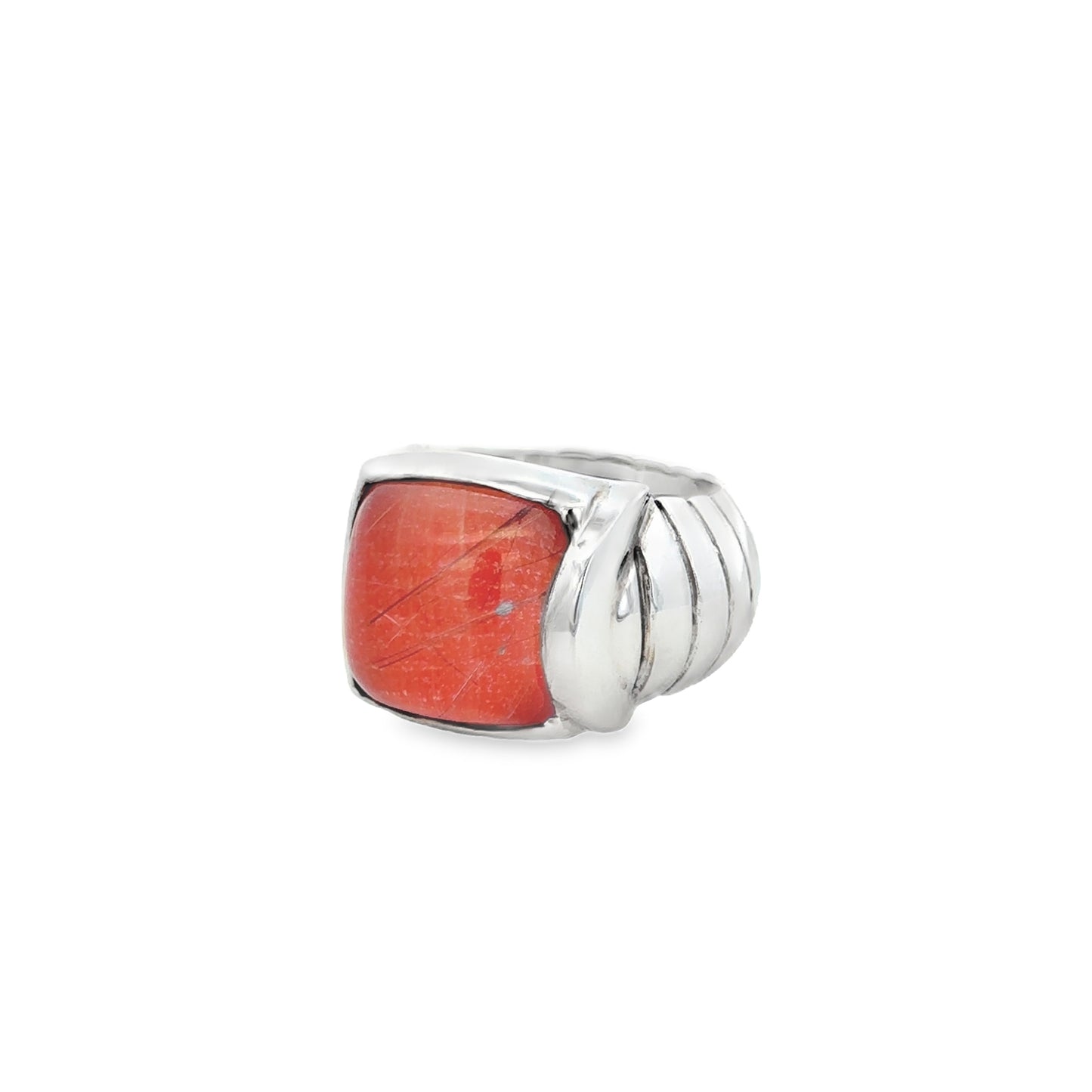 Circles on Water Ring w/ Coral Rutilated Stone (Size 7) - SHOPKURY.COM