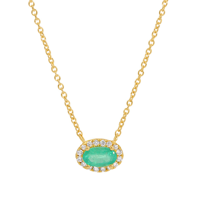 Oval Emerald with Diamond Halo Necklace by KURY COLLECTION