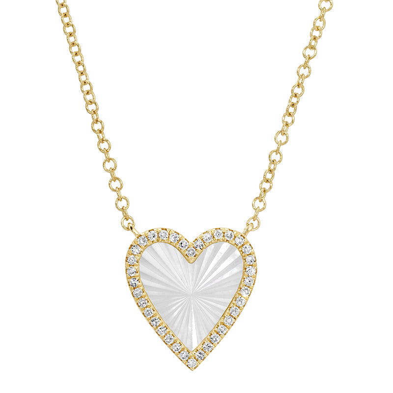 Flutted Mother Pearl Heart and Diamonds Necklace - SHOPKURY.COM