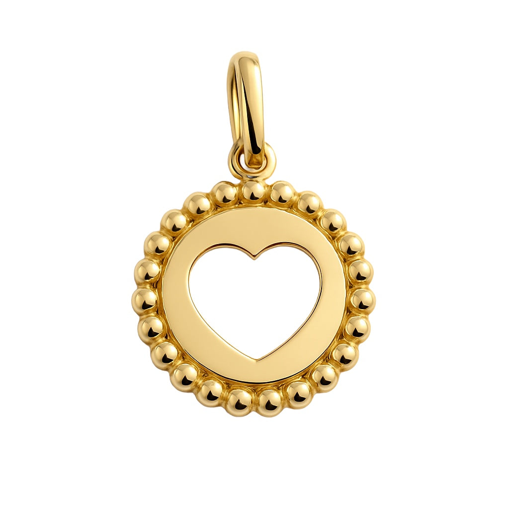 Open Heart Beaded Frame Round Pendant - SHOPKURY.COM