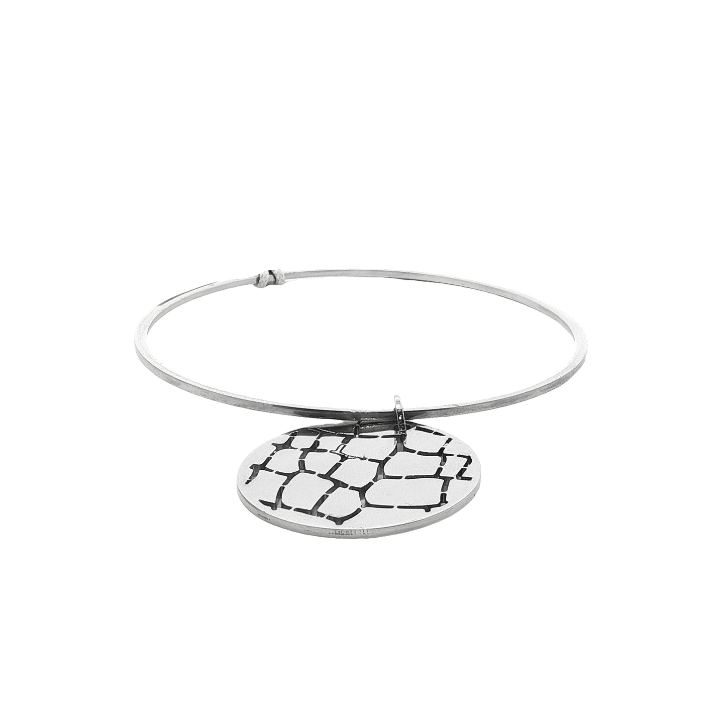 Bangle Bracelet with Textured Circle Pendant - SHOPKURY.COM