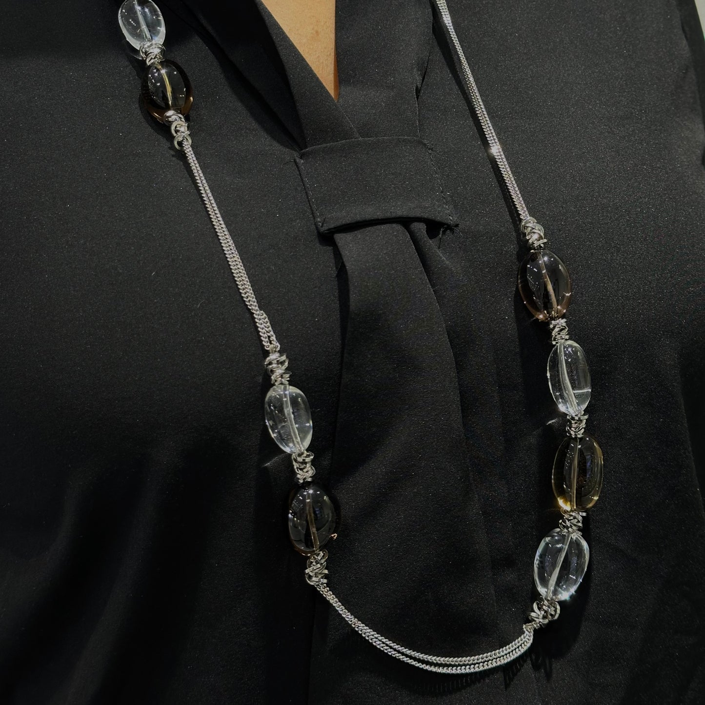 Harmony Long Necklace w/ Smoky Quartz and Clear Quartz - SHOPKURY.COM