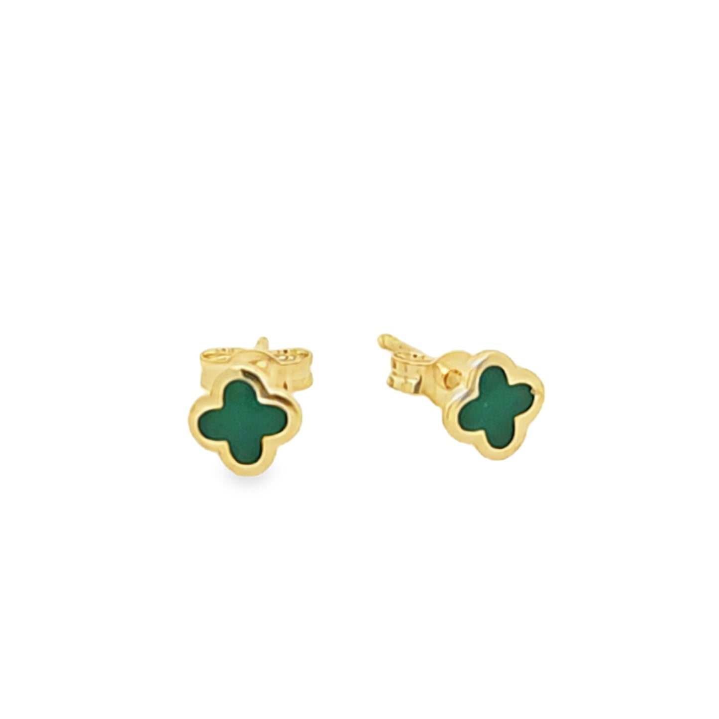 Green Enamel Clover Stud Earrings - SHOPKURY.COM