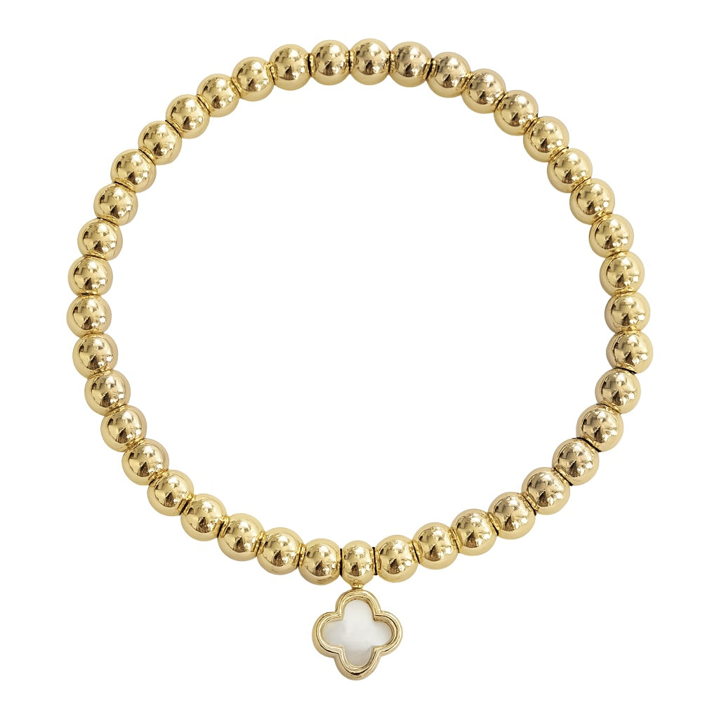 Mother Pearl Clover Gold Fill Elastic Bracelet - SHOPKURY.COM