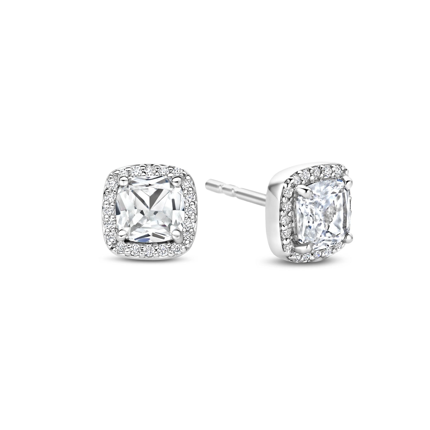 Cushion Halo Clear Stud Earrings - SHOPKURY.COM