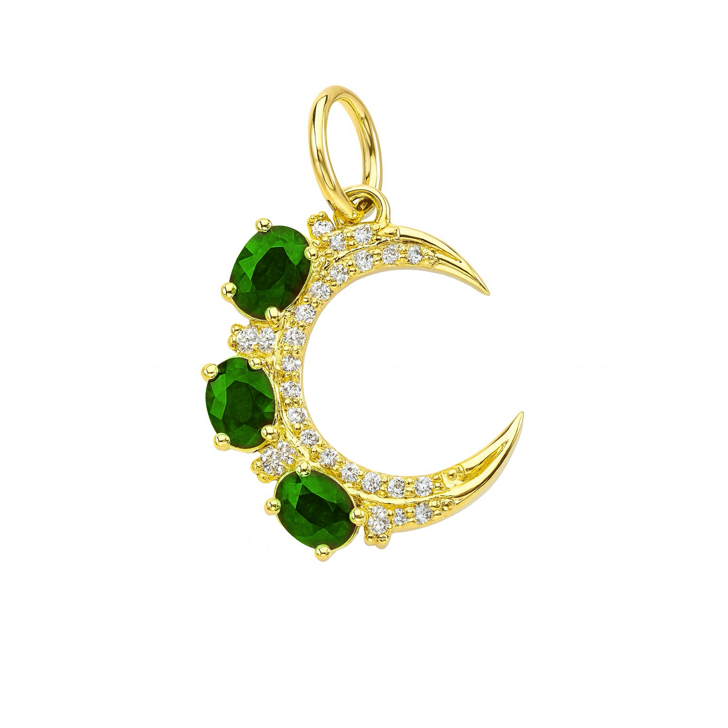 Oval Emeralds and Diamonds Crescent Moon Pendant - SHOPKURY.COM