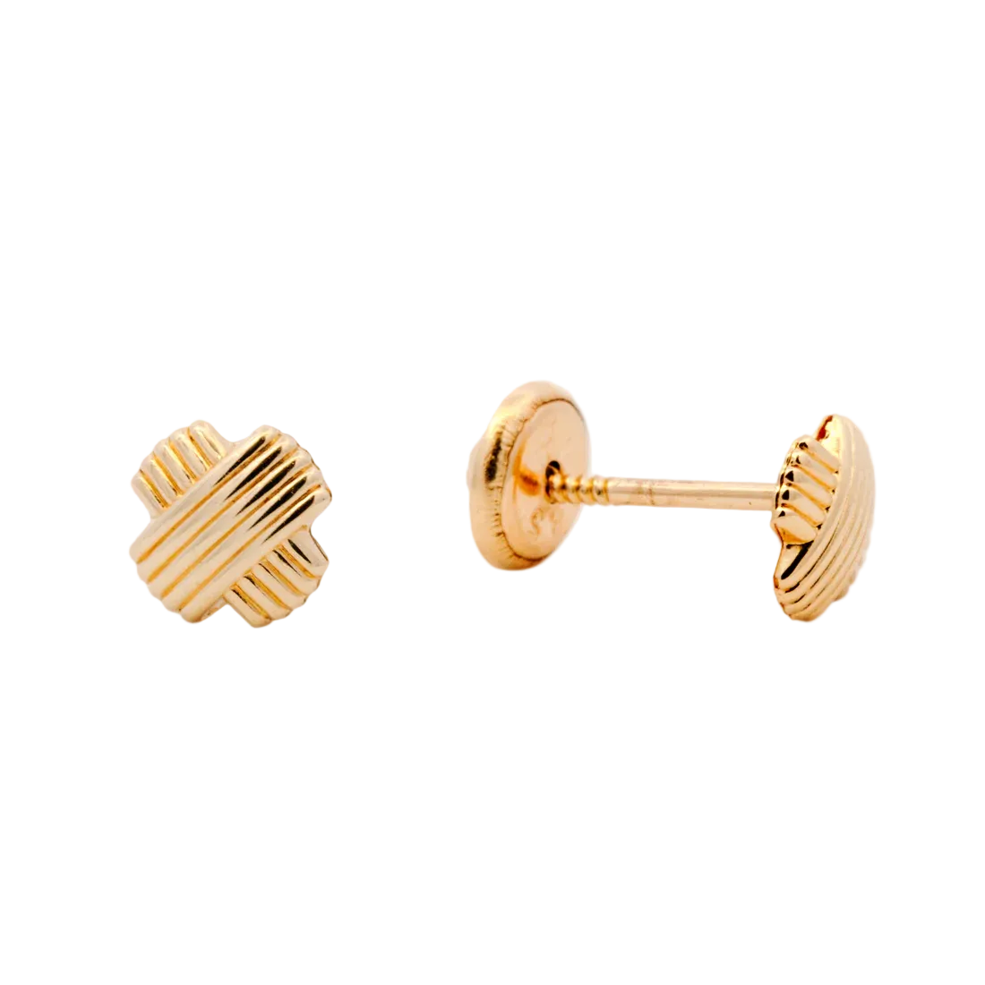 Gold earrings on a white background