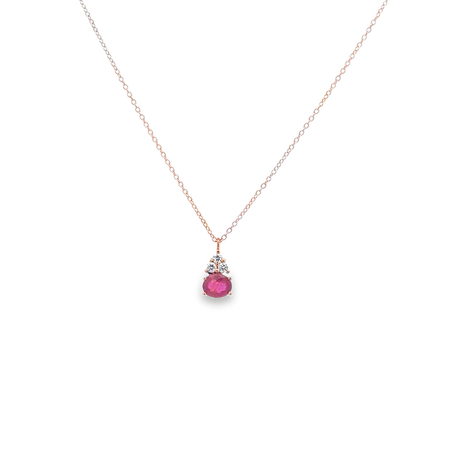 Rose Gold Necklace with Oval Cut Ruby and Diamond Pendant - SHOPKURY.COM