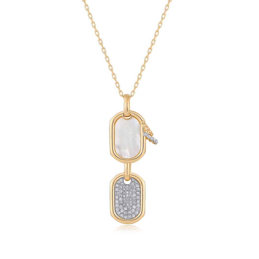 Mother Pearl and Diamond Dog Tags Double Pendant - SHOPKURY.COM