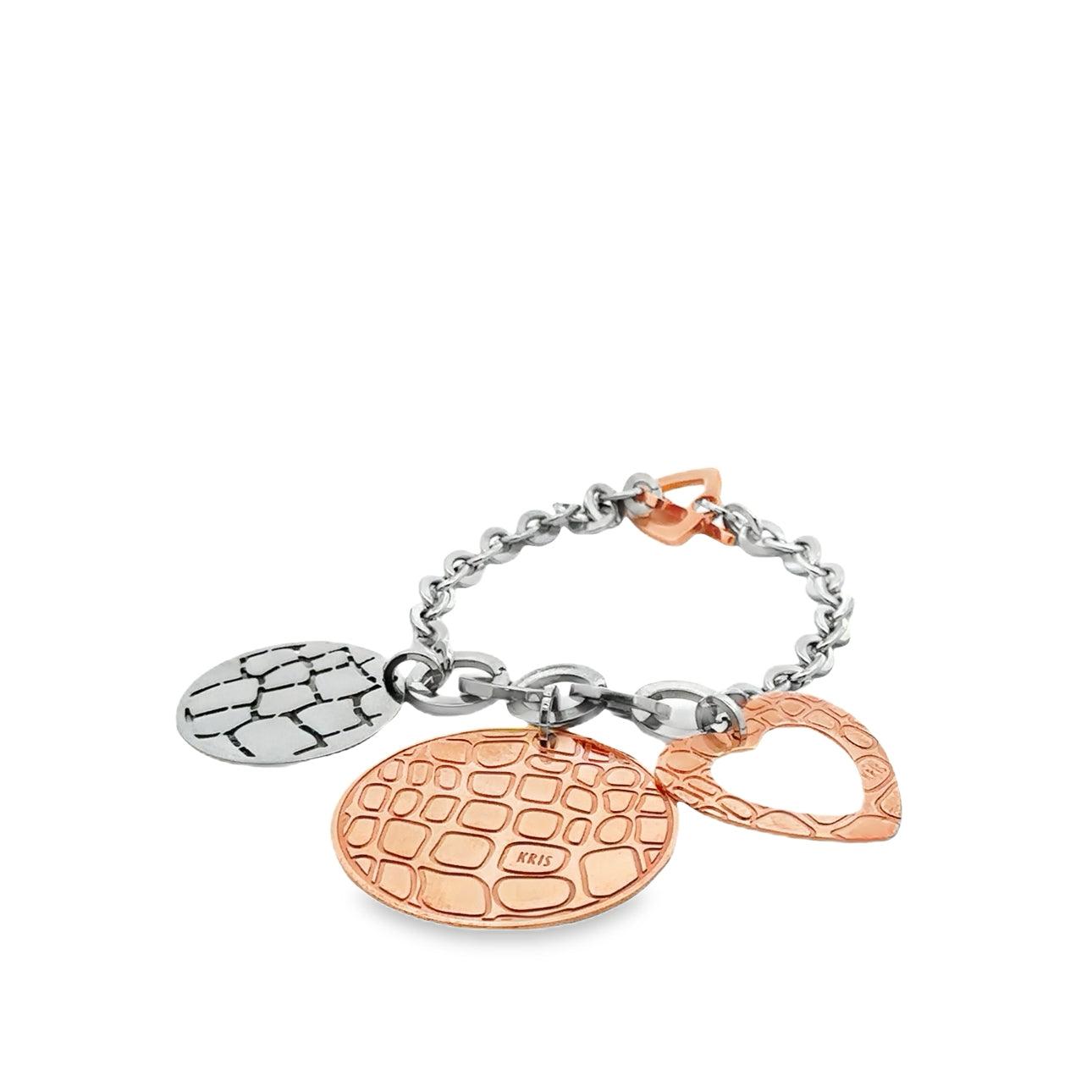 Two-Tone Heart and Circles Pendant Bracelet - SHOPKURY.COM