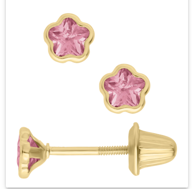 14K Flower Pink Stud Earrings by KIDDIE 4 KIDS