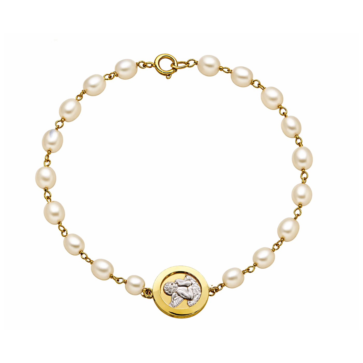 Guardian Angel Two Tone Pearl Bracelet by KURY COLLECTION
